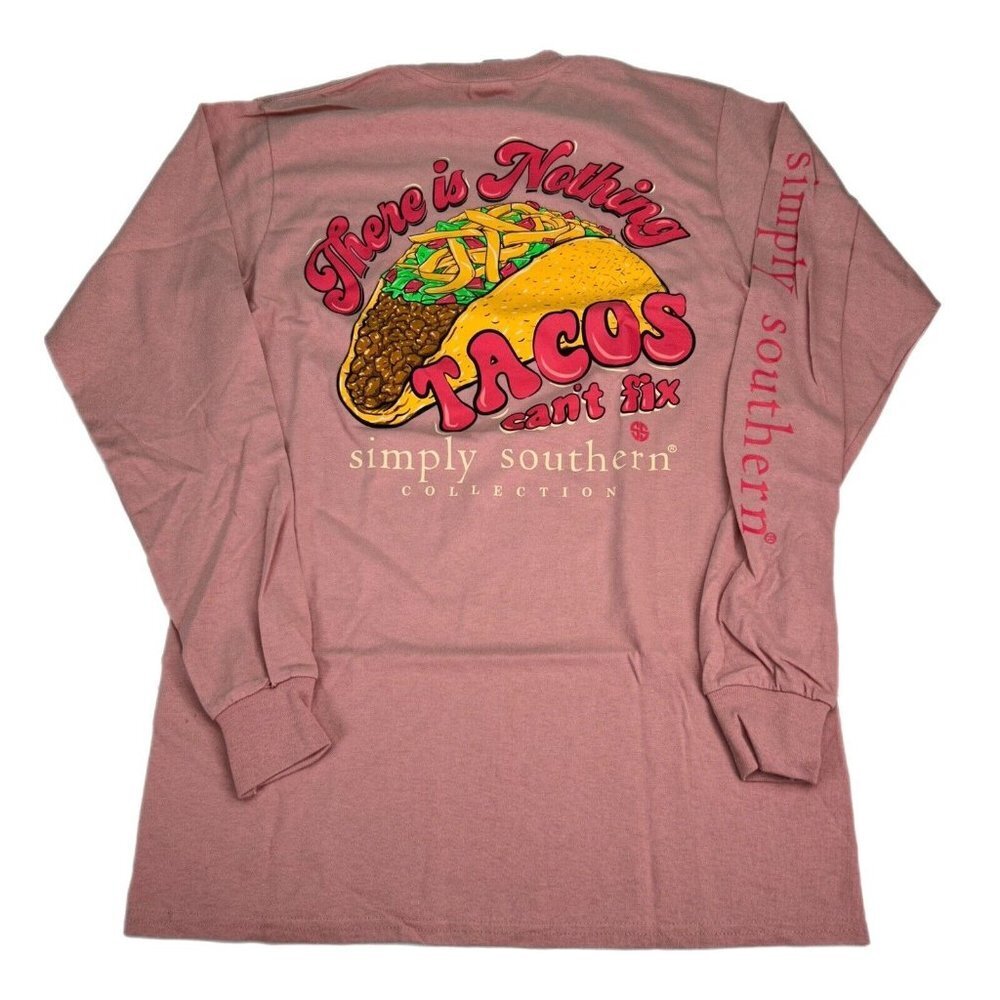 Simply Southern T-Shirt Womens Size Small Long Sleeve Pink Taco Lover